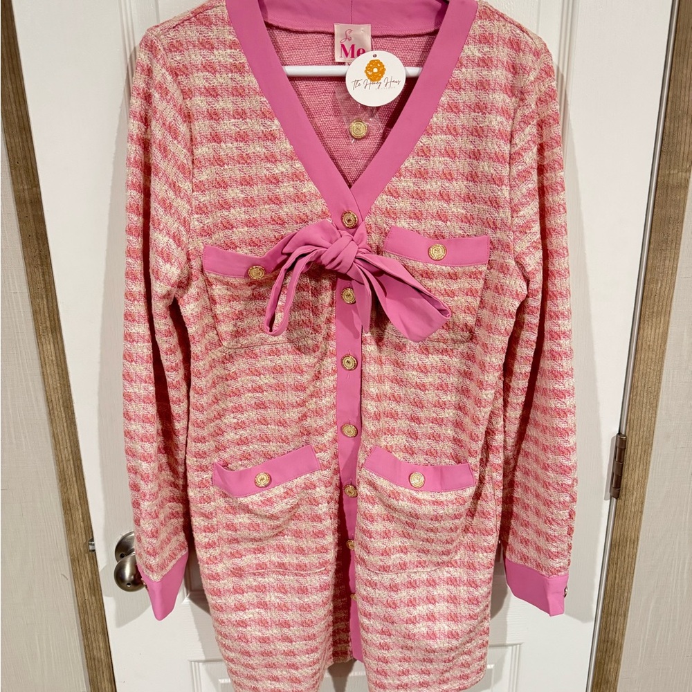 NWT Boutique So Me Pink and White Mini Knit Dress